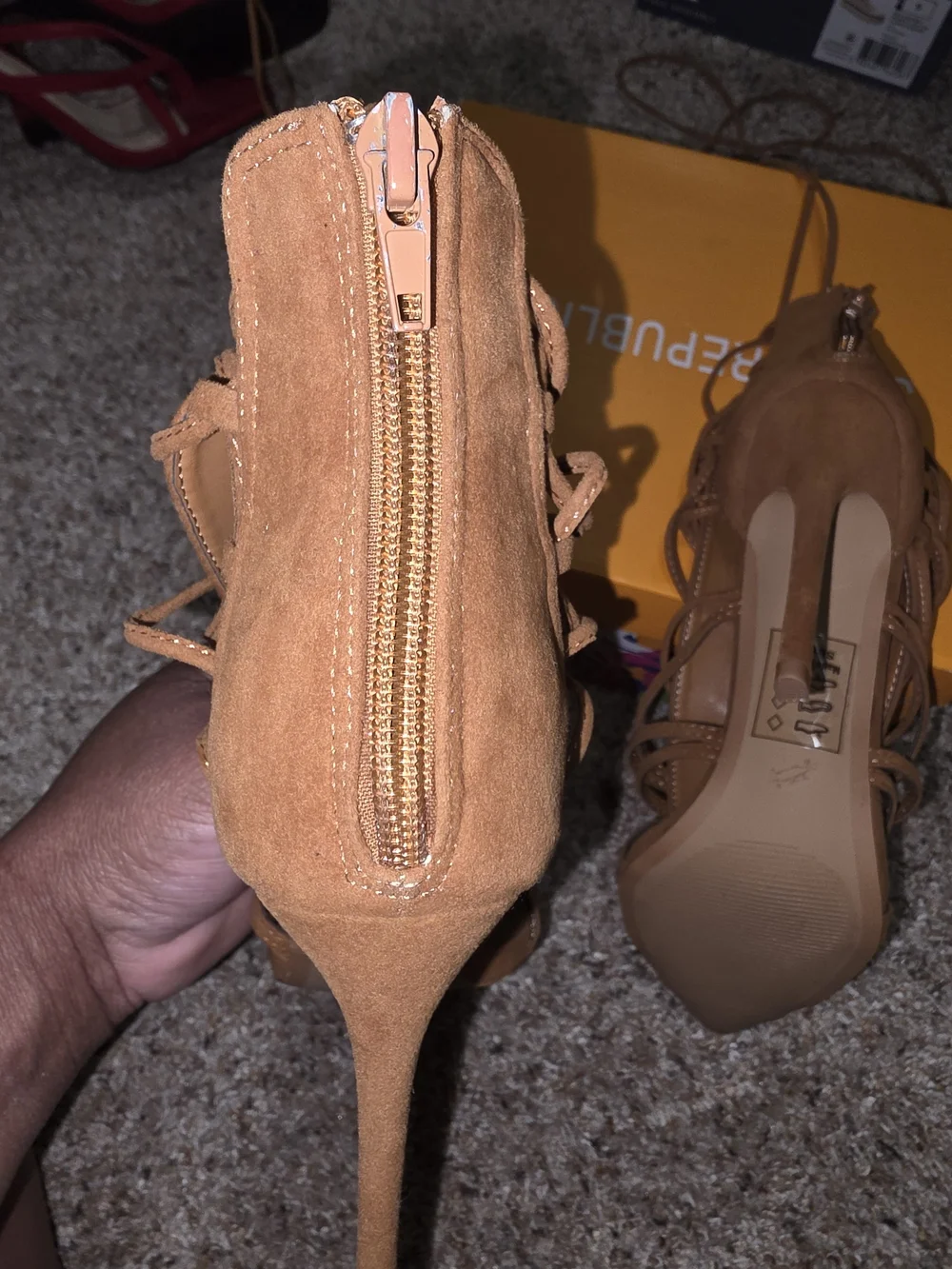 Shoe Republic LA Women's Tan Lace-Up Pointed Toe Heels